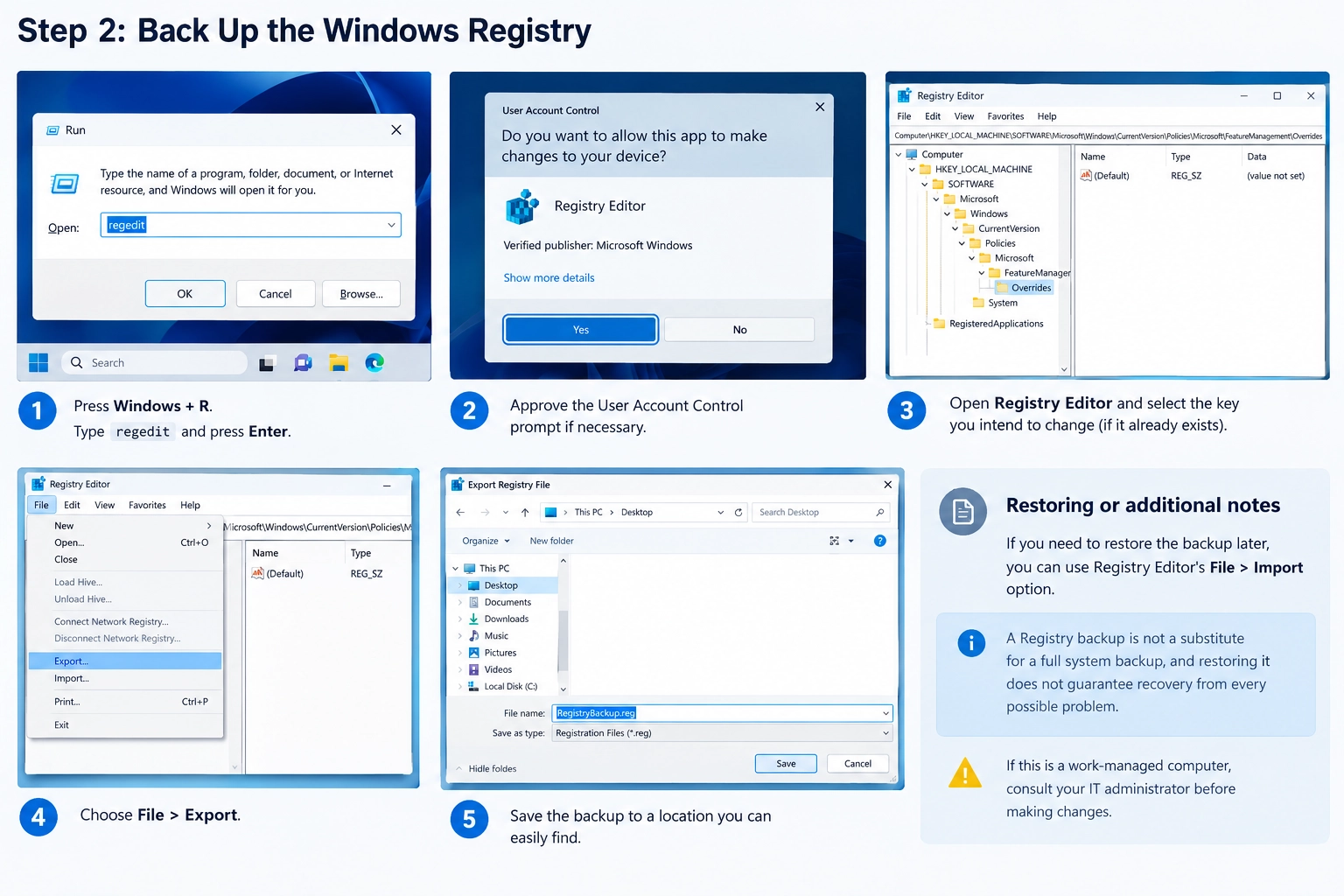 Backing Up the Windows Registry