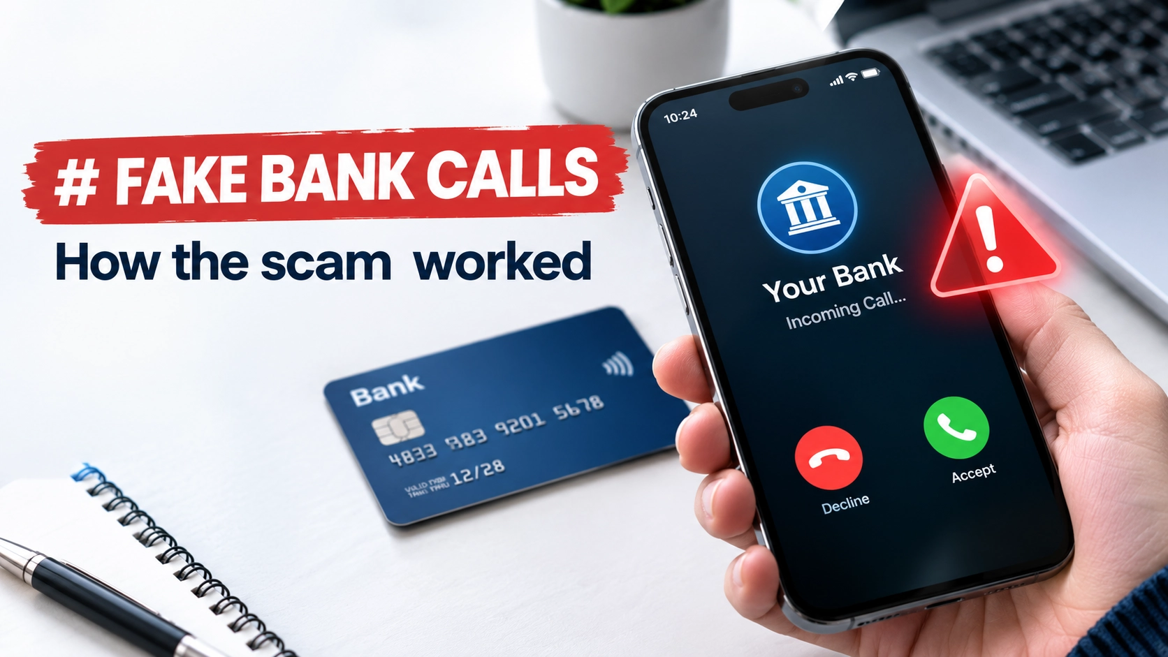 Fake bank app scam involving a phone and contactless bank card