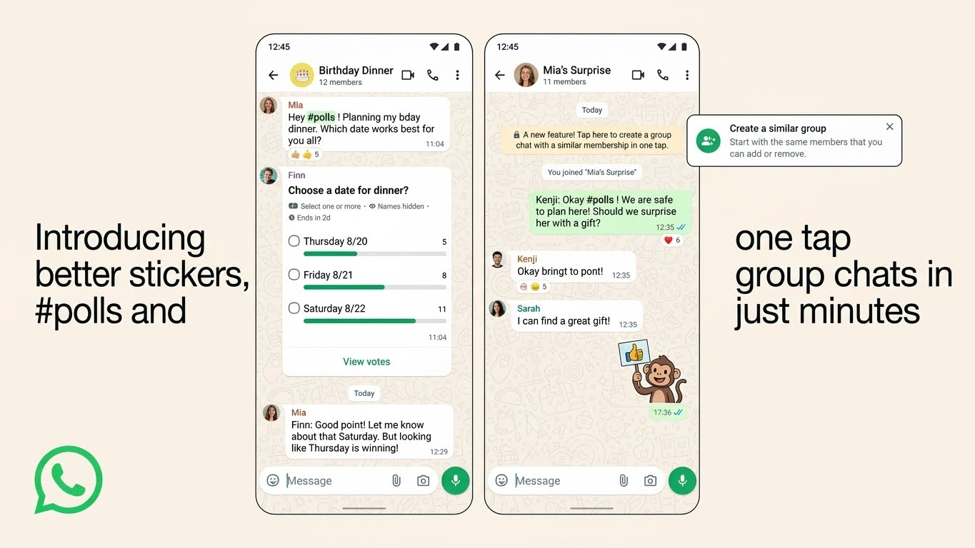 WhatsApp group chat polls and the @all notification feature