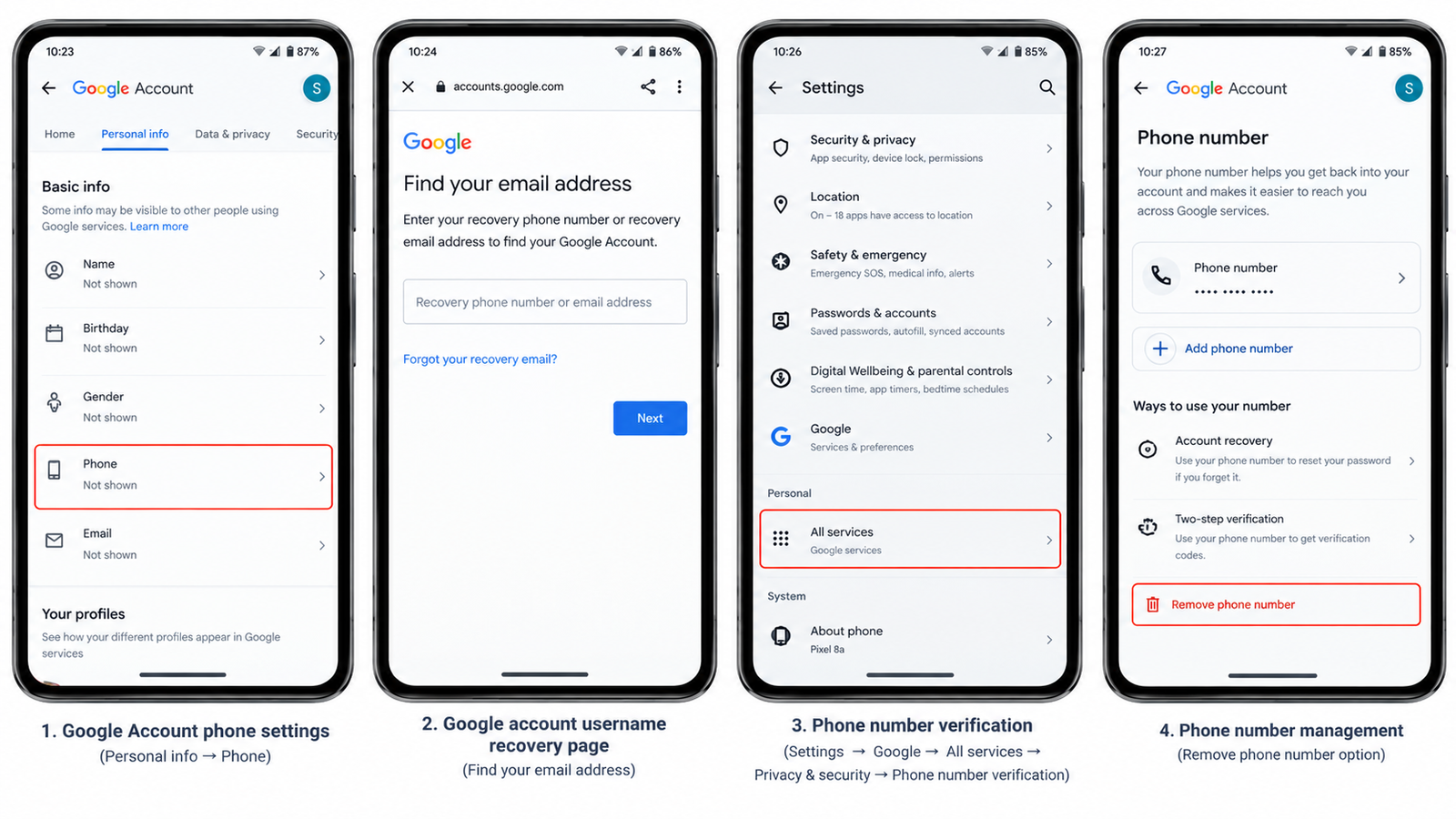 Google Account email recovery page